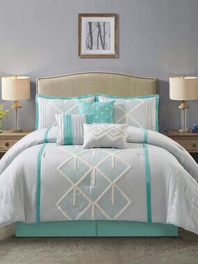 Stratford Park Blue Comforter Set California King 7 Piece Matching Bed Skirt